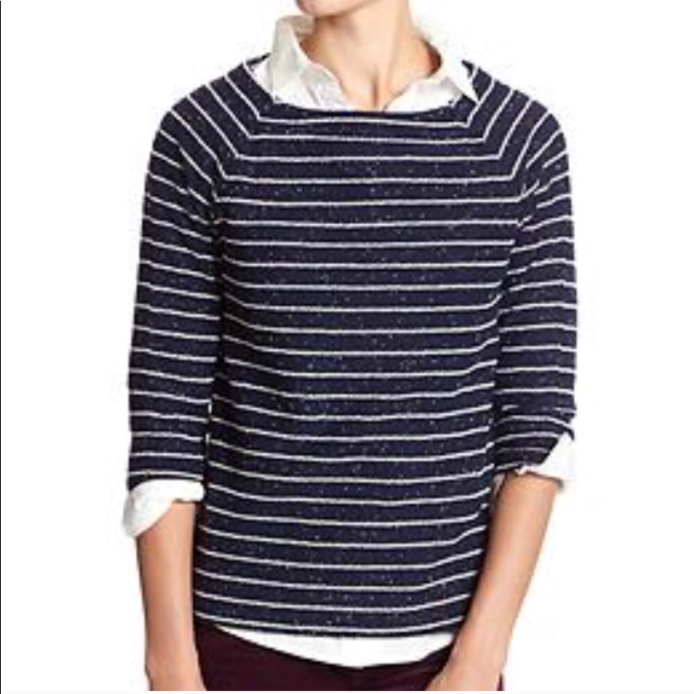 Banana Republic Navy White Knit Striped Top Small - Picture 4 of 8